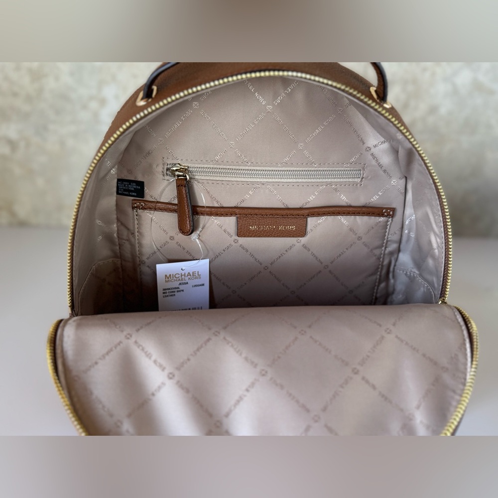 Michael Kors Jessa MD Brown Leather Backpack - Picture 11 of 13